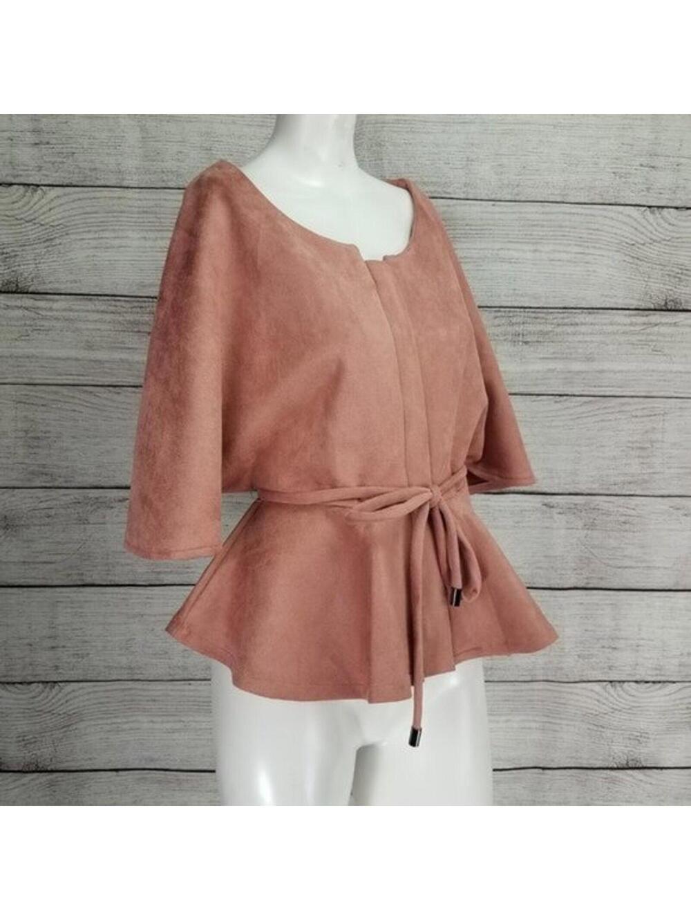 NWT Essentials Sioni Faux Suede Peplum Jacket Dusty Pink Belted Size S
